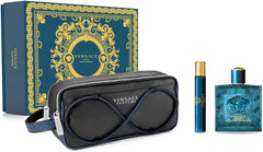 Coffret Cadeau Versace Eros pour Homme 100ml EDT + Mini 10ml + Trousse de Toilette Homme