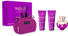 Versace Dylan Purple 100ml EDP + 100ml Duschgel + 100ml Körperlotion + Tasche für Damen Geschenkset