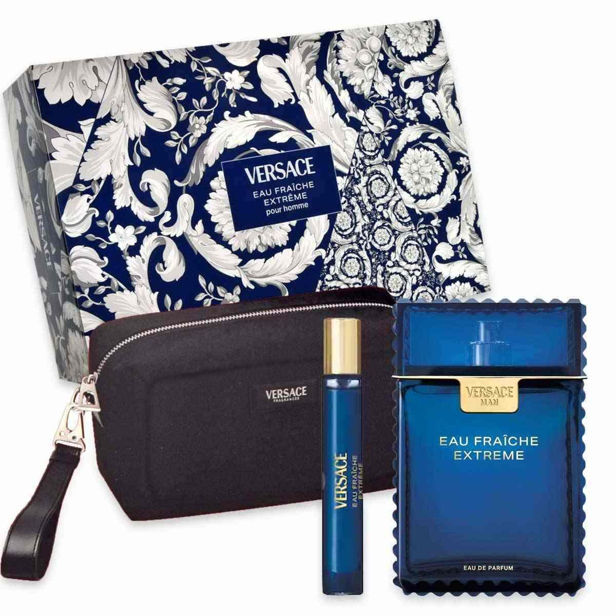 Versace Eau Fraiche Extreme 100ml EDP + 10ml Mini + Kulturtasche für Herren Geschenkset