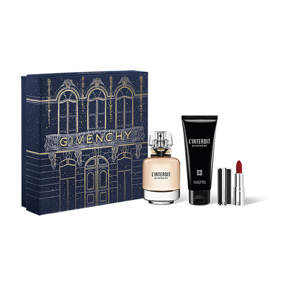 Givenchy L'Interdit 50ml EDP + 75ml Latte Corpo + Rossetto per Donna SET REGALO