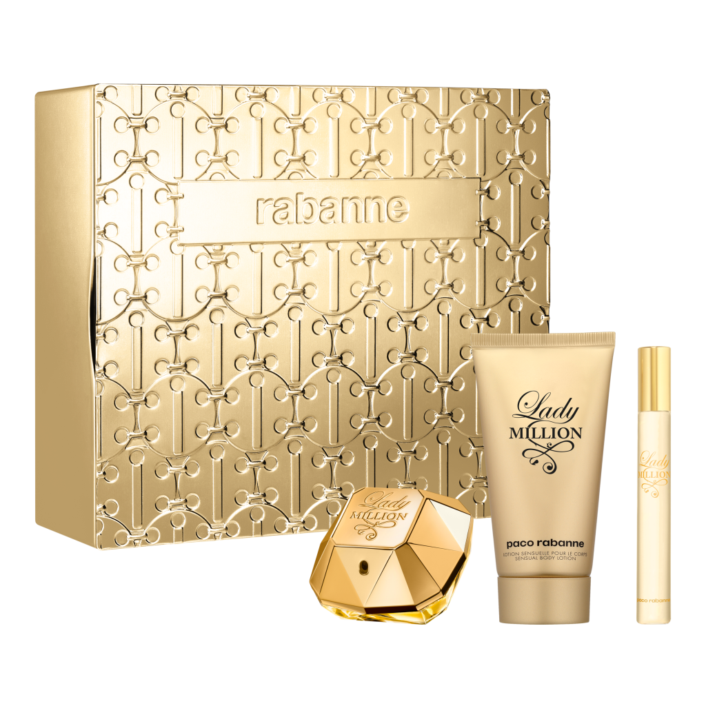 Coffret Cadeau Paco Rabanne Lady Million 50ml EDP + Lait Corps 75ml + Mini 10ml pour Femme