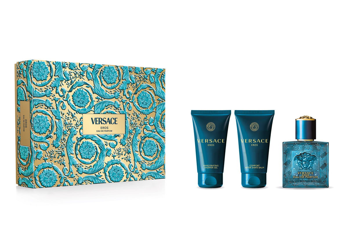 Versace Eros 50ml EDP + 50ml Balsamo Dopobarba + 50ml Gel Doccia per Uomo SET REGALO