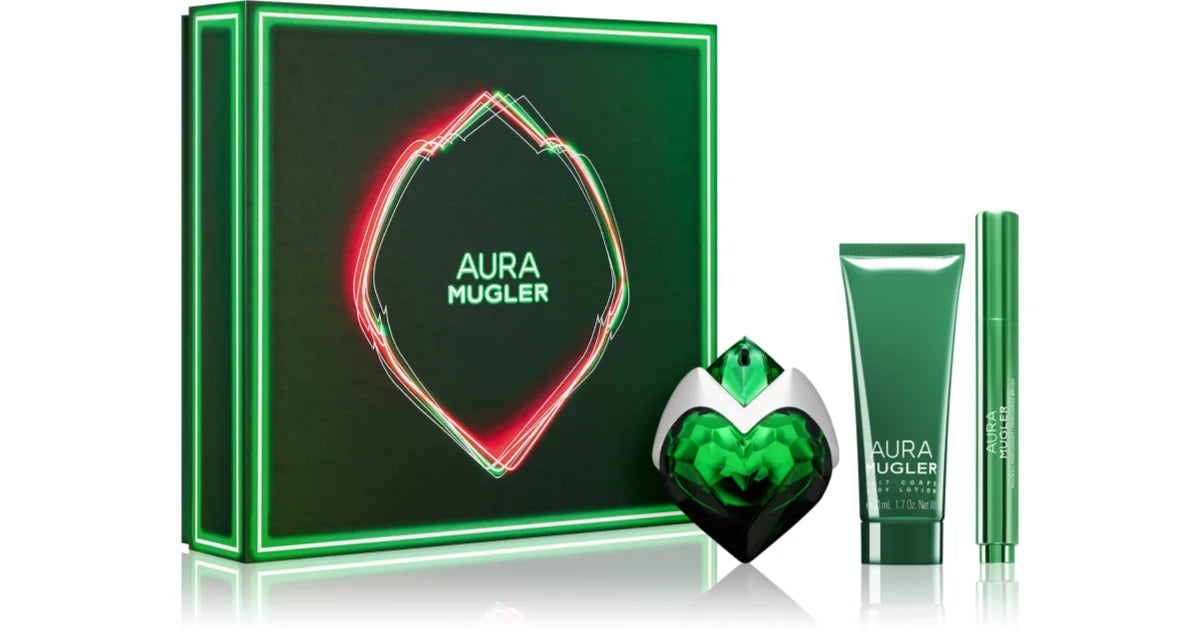 Mugler Aura 30 ml EDP recargable para mujer Set de regalo + Loción corporal 50 ml + Perfume en pluma