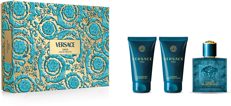 Coffret Cadeau Versace Eros pour Homme – Eau de Toilette 50 ml + Baume Après-Rasage 50 ml + Gel Douche 50 ml