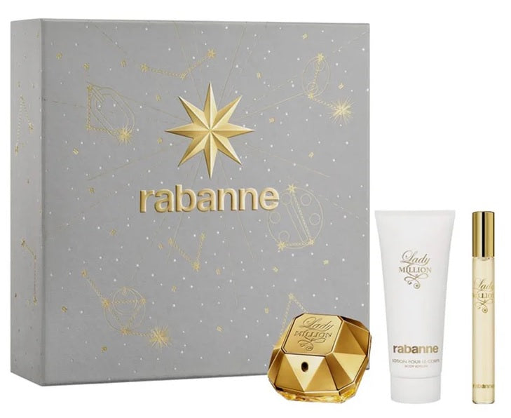 Paco Rabanne Lady Million 50ml EDP + Lait Corporel 100ml + Mini 10ml pour Femme Coffret Cadeau