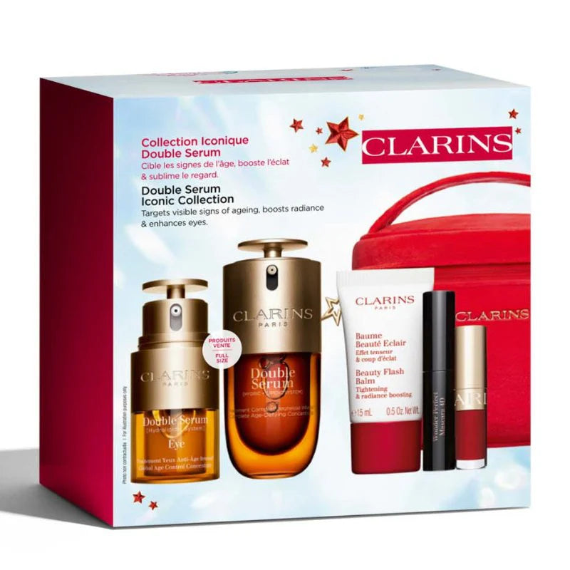 Clarins Double Serum Eye 20ml + Double Serum 30ml + Beauty Flash Balm 15ml + Mascara + Rossetto Set Regalo