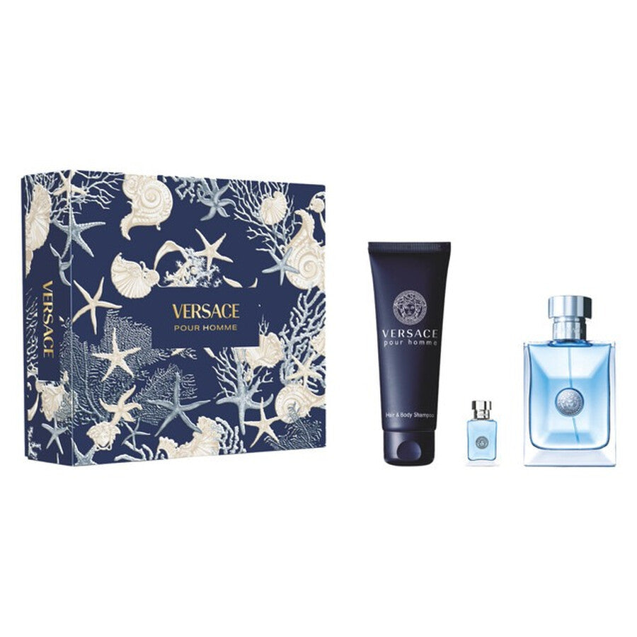 Coffret Cadeau Versace Pour Homme 100ml EDT + 150ml Shampooing Cheveux et Corps + Mini 5ml pour Homme